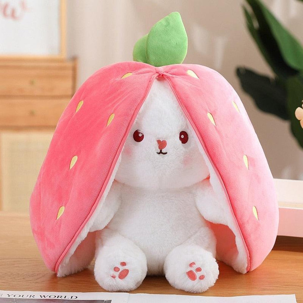 Reversible Strawberry Bunny Plush Toy Gift for Kids Stuffed Animal