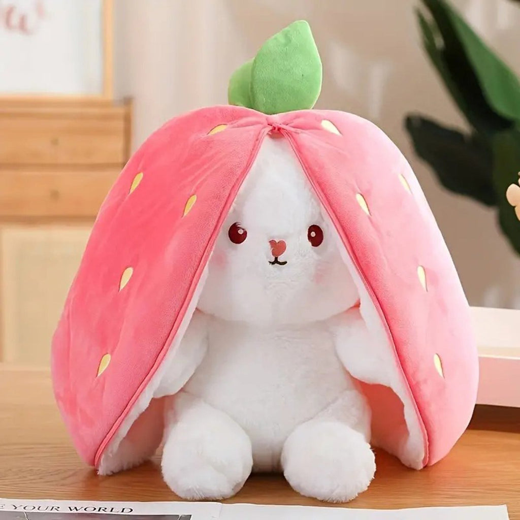 Reversible Strawberry Bunny Plush Toy Gift for Kids Stuffed Animal