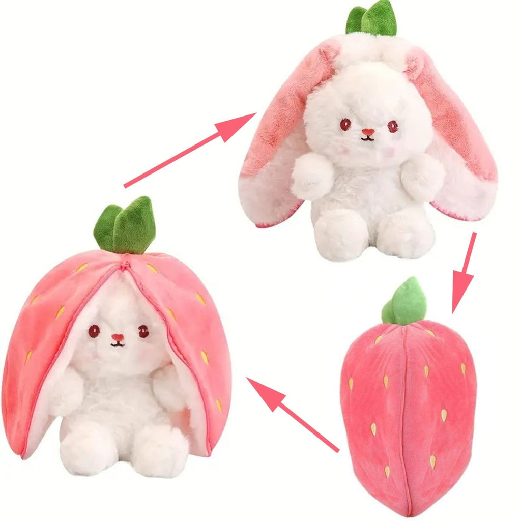 Reversible Strawberry Bunny Plush Toy Gift for Kids Stuffed Animal