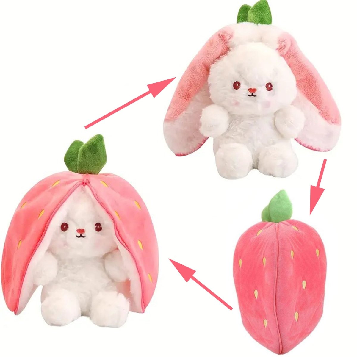 Reversible Strawberry Bunny Plush Toy Gift for Kids Stuffed Animal