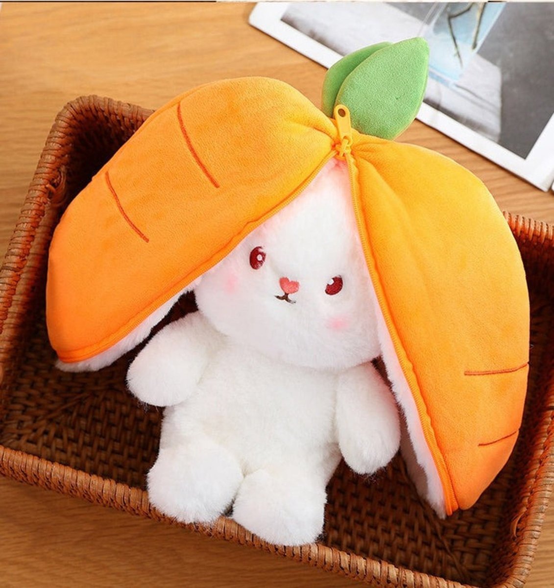 Reversible Strawberry Bunny Plush Toy Gift for Kids Stuffed Animal