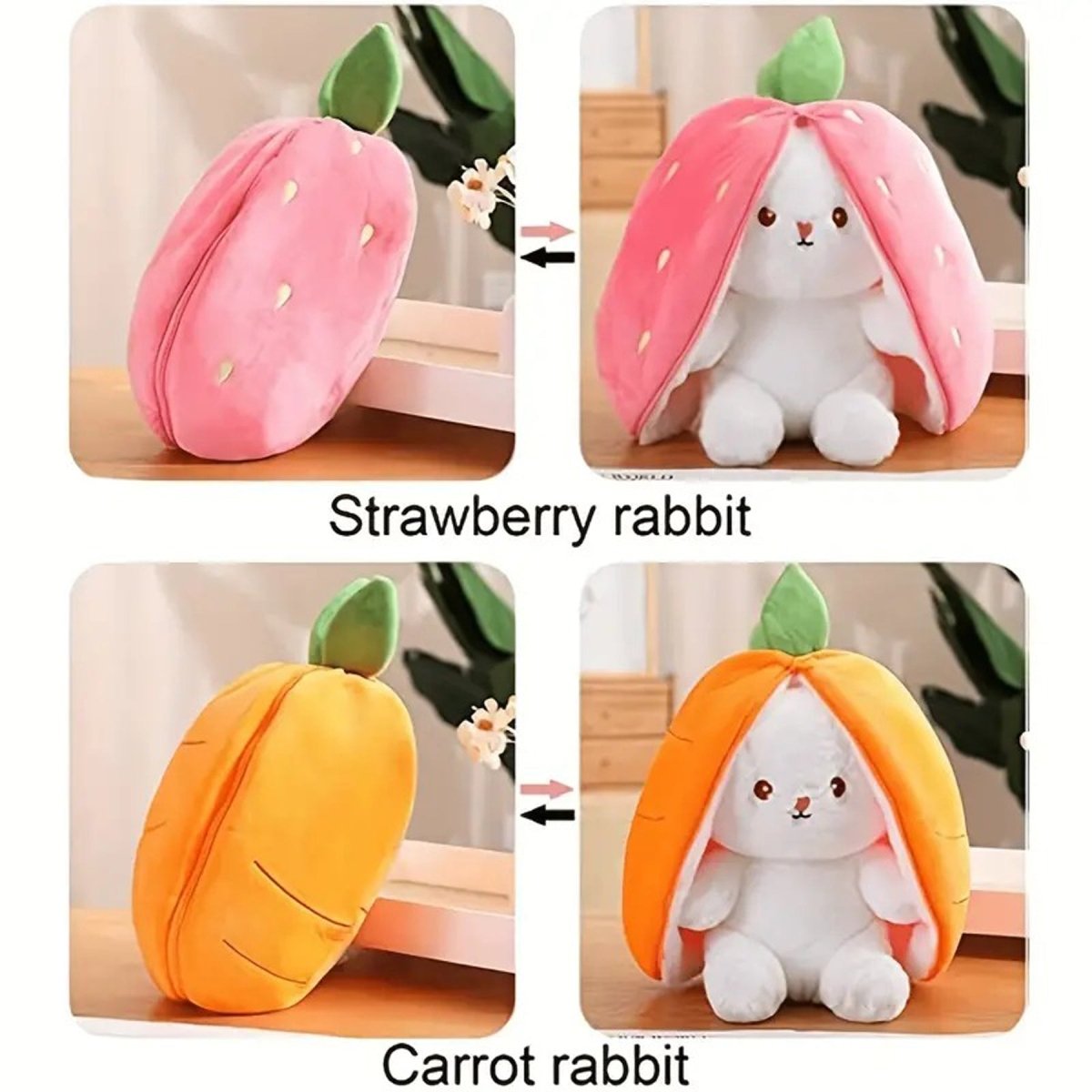 Reversible Strawberry Bunny Plush Toy Gift for Kids Stuffed Animal