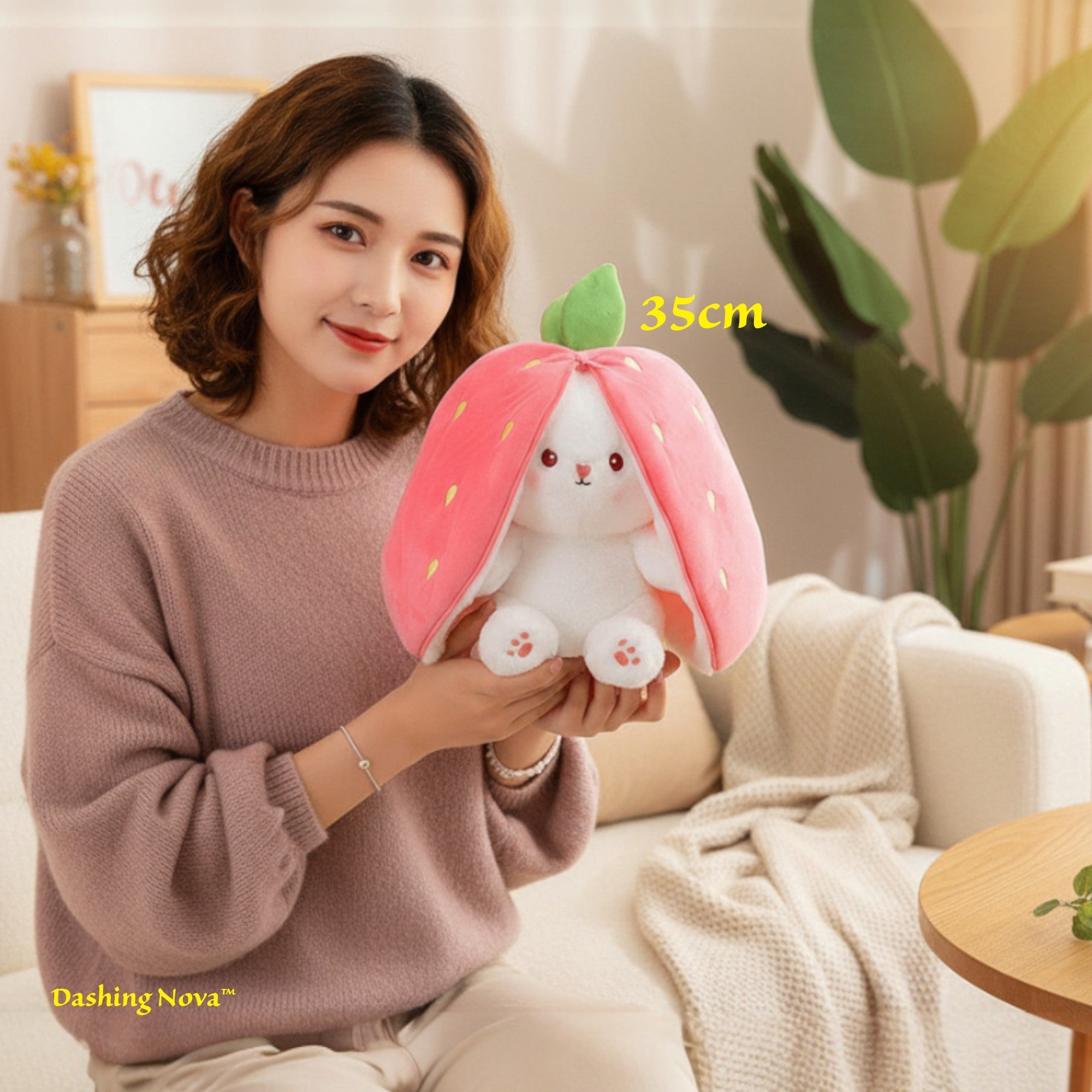 Reversible Strawberry Bunny Plush Toy Gift for Kids Stuffed Animal