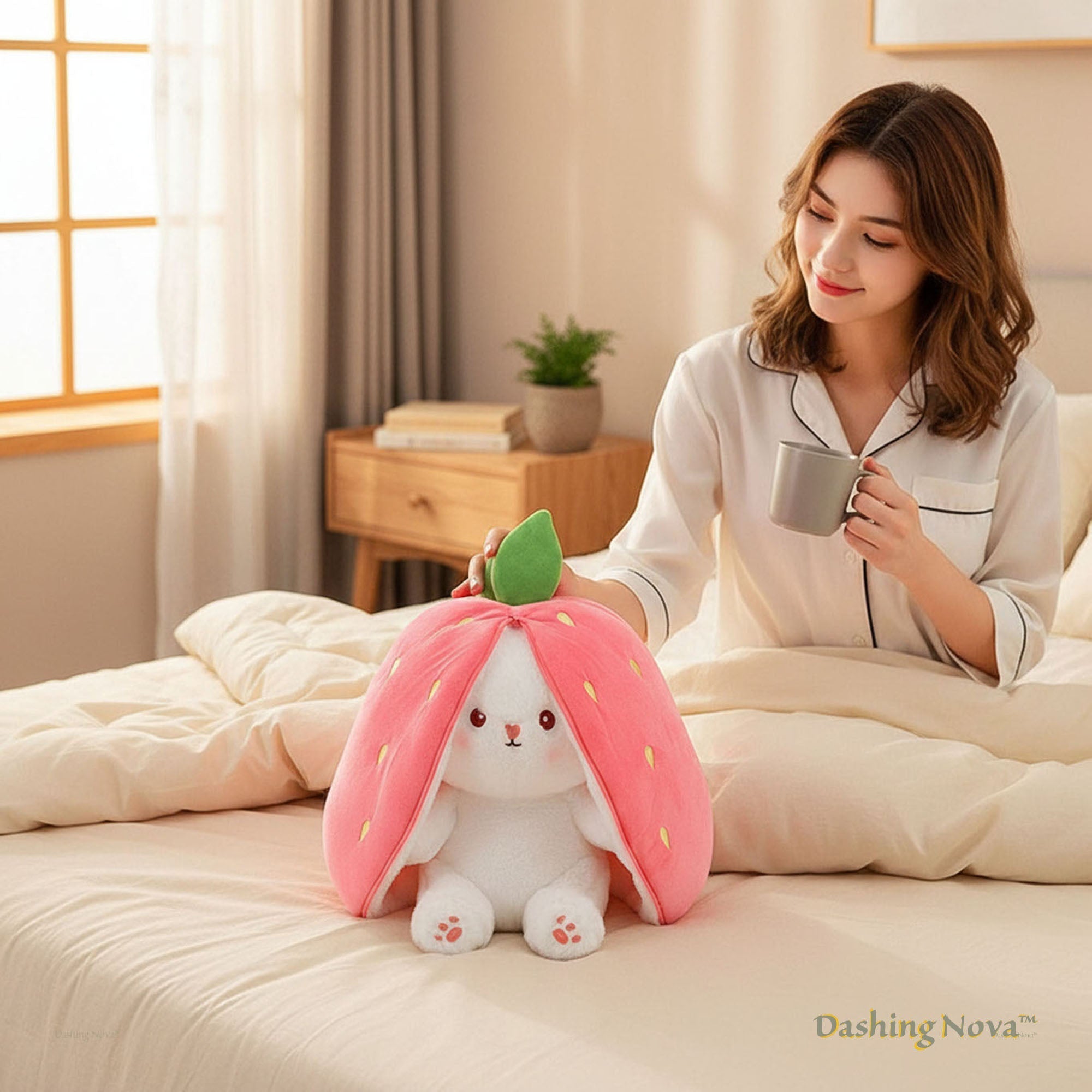 Reversible Strawberry Bunny Plush Toy Gift for Kids Stuffed Animal