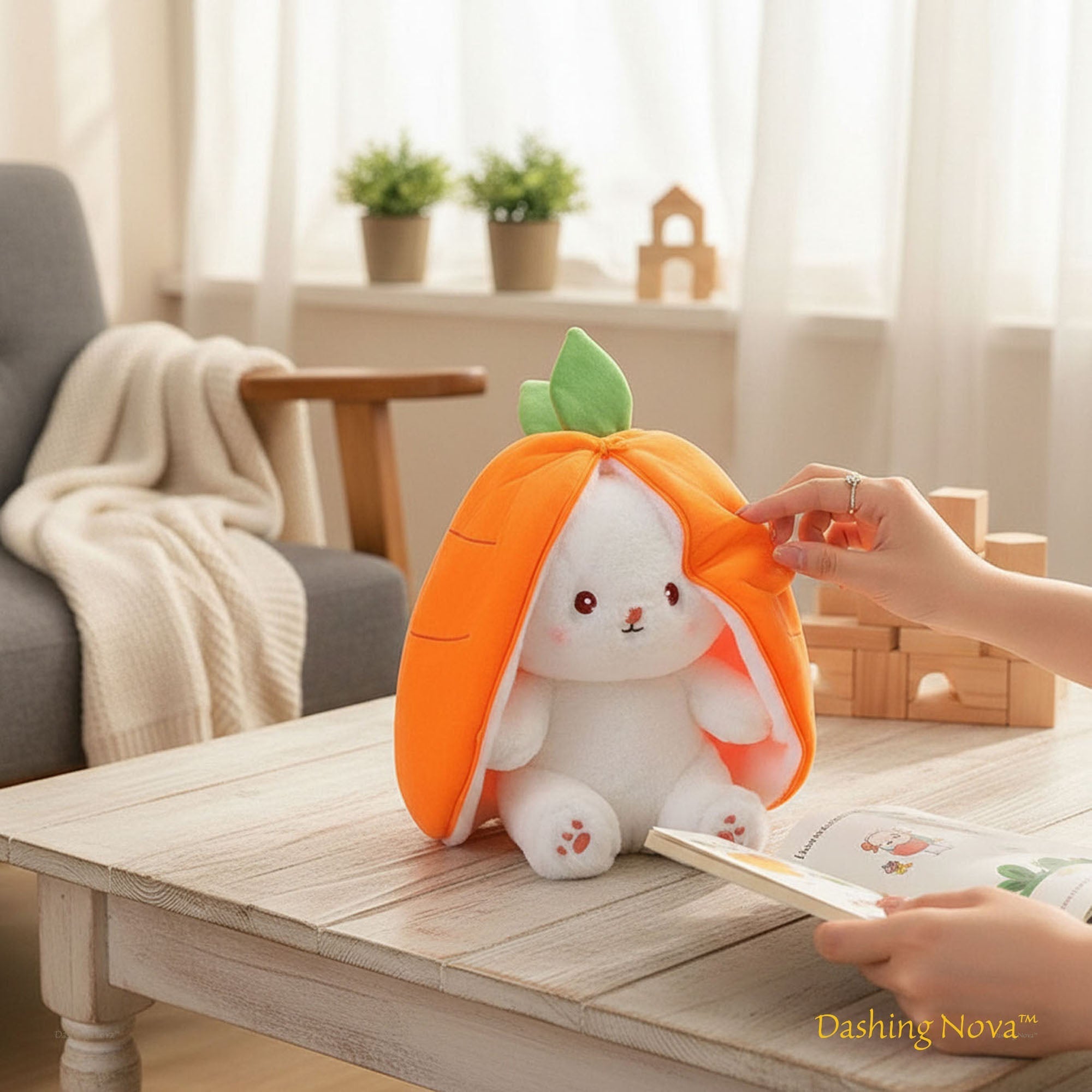 Reversible Strawberry Bunny Plush Toy Gift for Kids Stuffed Animal