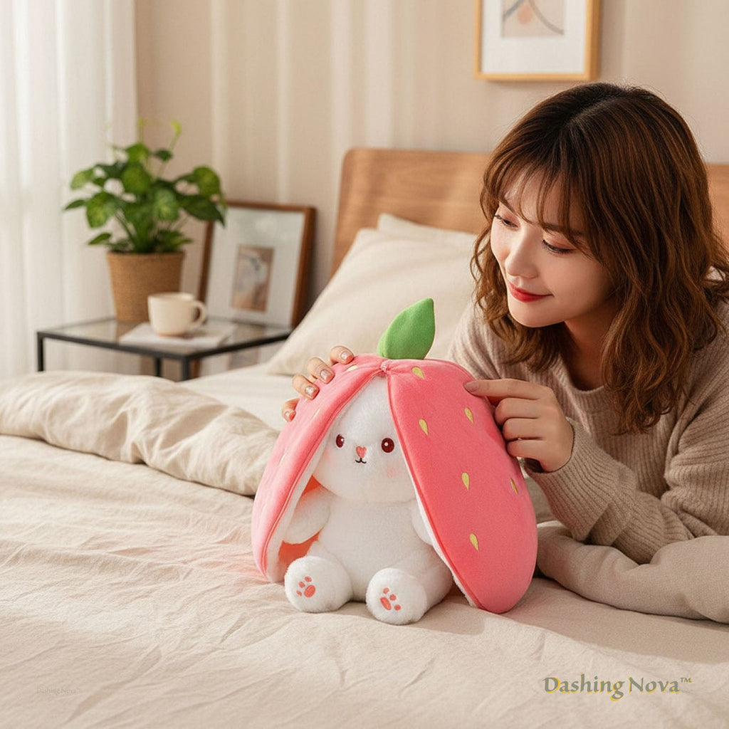 Reversible Strawberry Bunny Plush Toy Gift for Kids Stuffed Animal