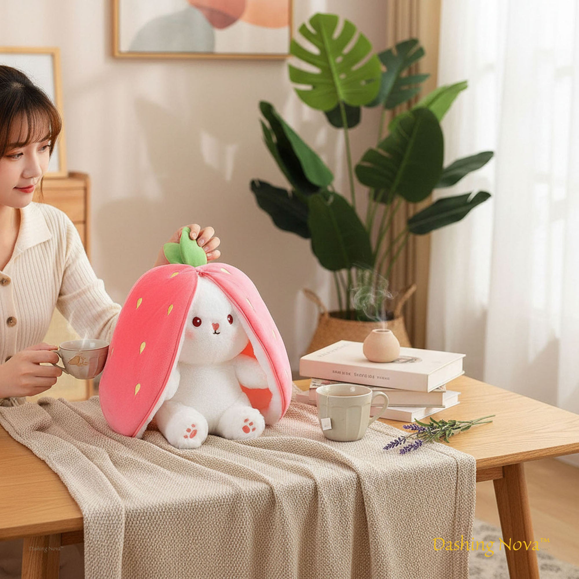 Reversible Strawberry Bunny Plush Toy Gift for Kids Stuffed Animal